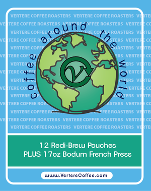Coffee Around the World: Redi-Brew Pouch 12-Count Variety Pack FRENCH PRESS BREWER PACKAGE